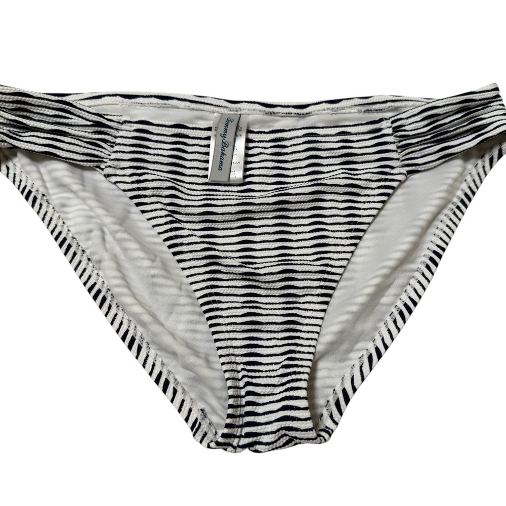 Tommy Bahama Navy and White Striped Side-Shirred Hipster Bikini Bottom